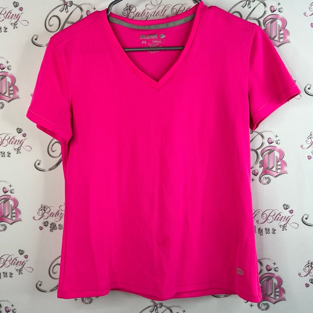 Reel Legends free line shirt neon fishing Hot Pink V-Neck Short Sleeve Top